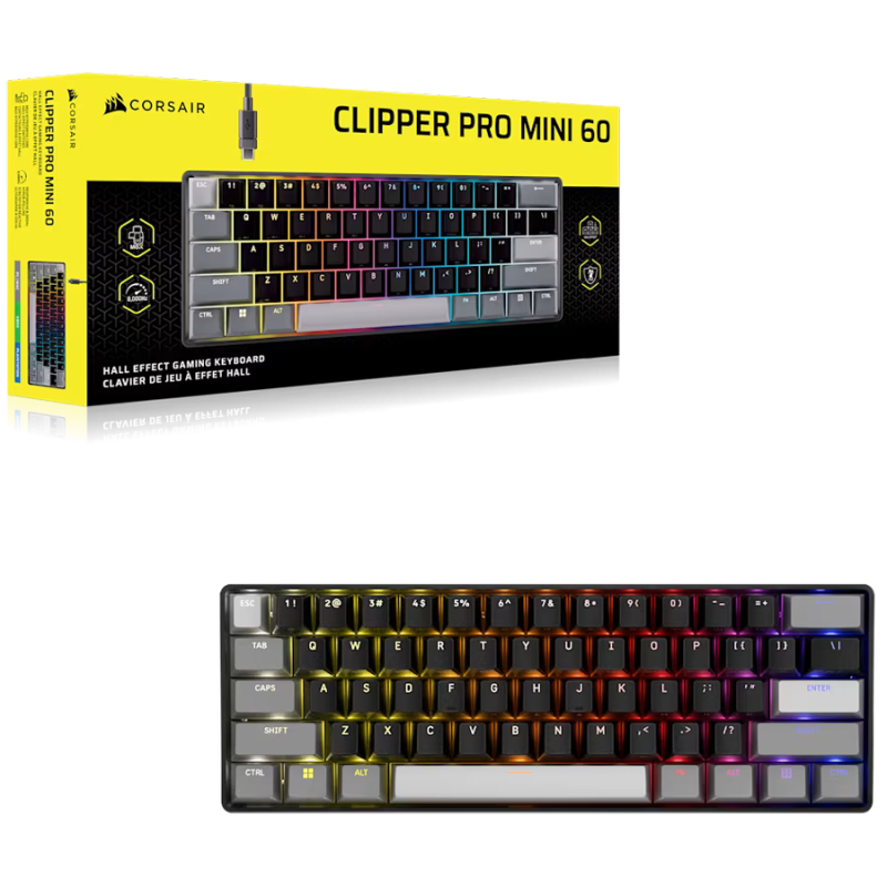 Tipkovnica Corsair CLIPPER PRO MINI 60 Hall Effect, US, črna