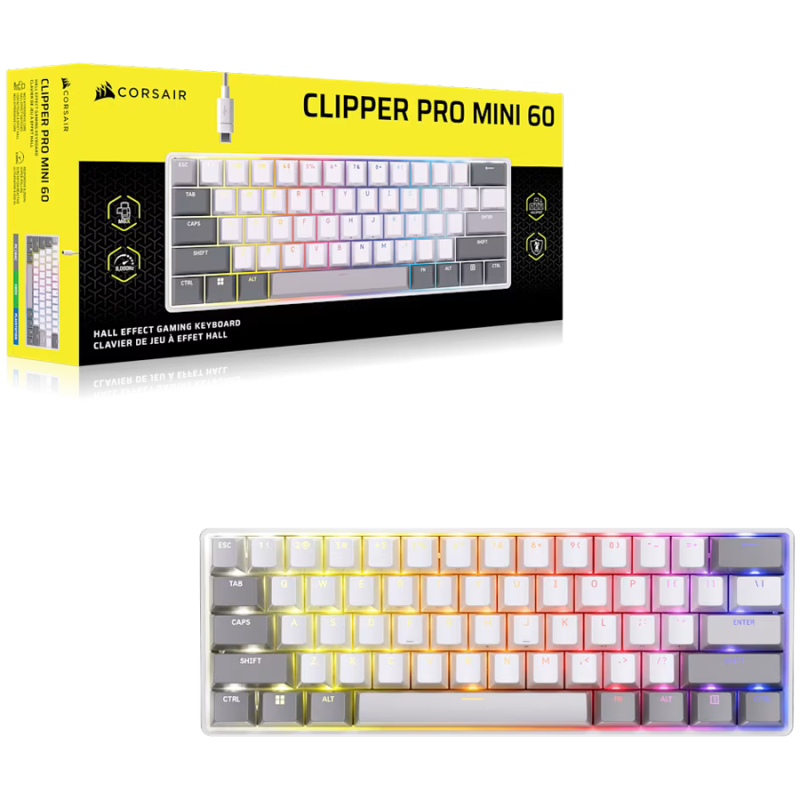 Tipkovnica Corsair CLIPPER PRO MINI 60 Hall Effect, US, bela