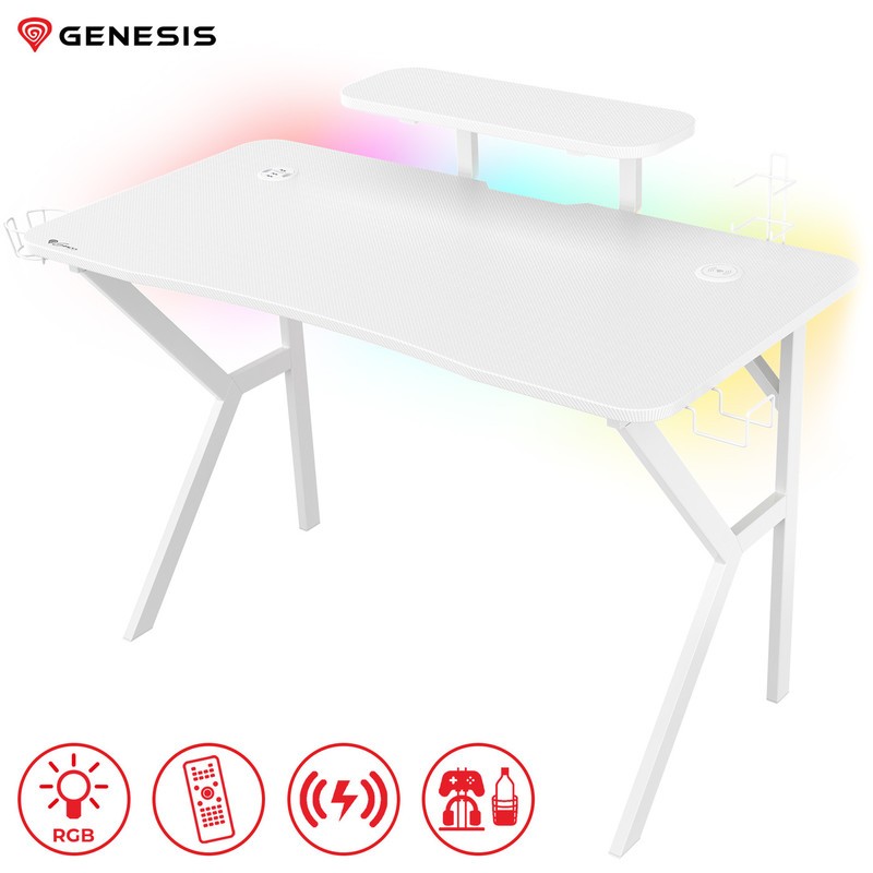 Gaming miza Genesis Holm 320 RGB, ergonomska, bela