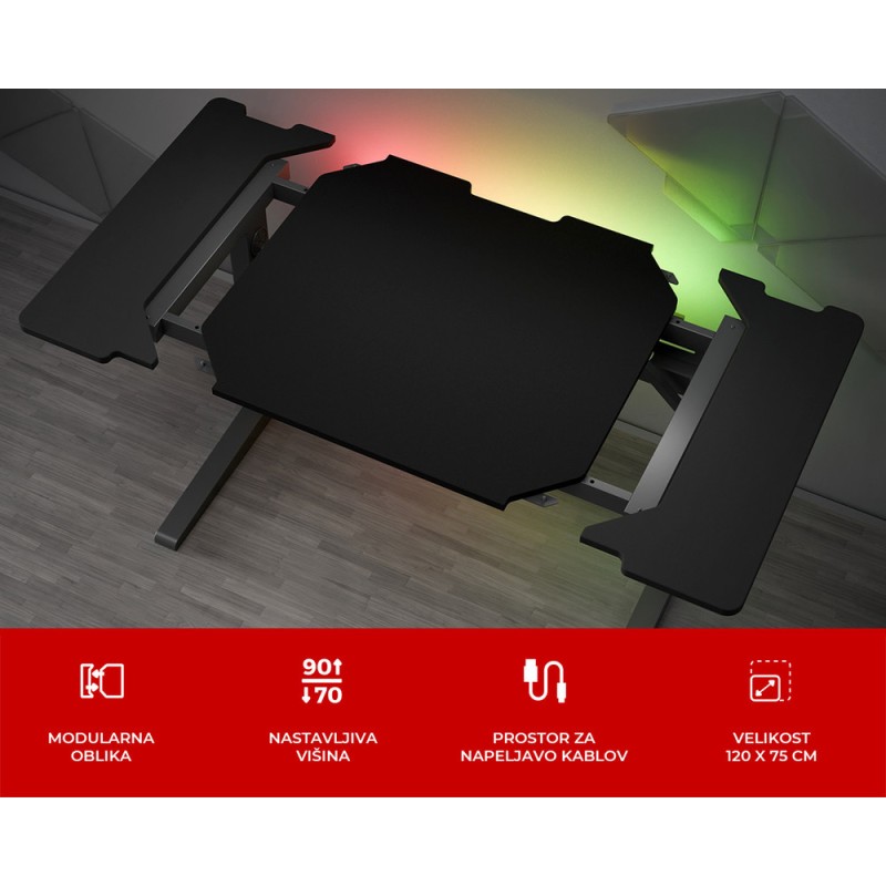 Gaming miza Genesis Holm Modular 120, RGB, črna