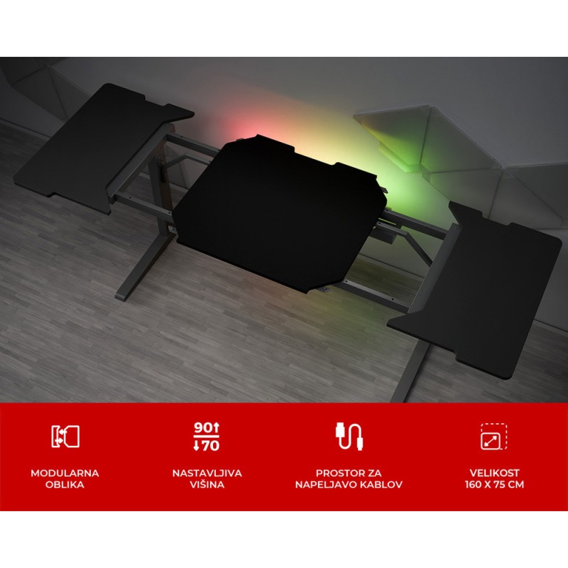 Gaming miza Genesis Holm Modular 160, RGB, črna