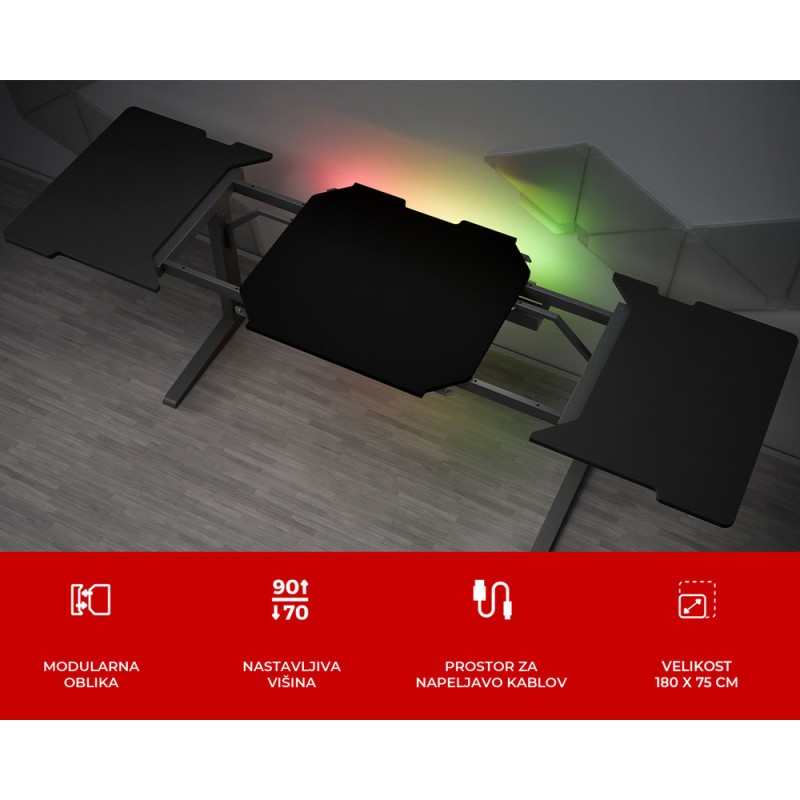 Gaming miza Genesis Holm Modular 180, RGB, črna