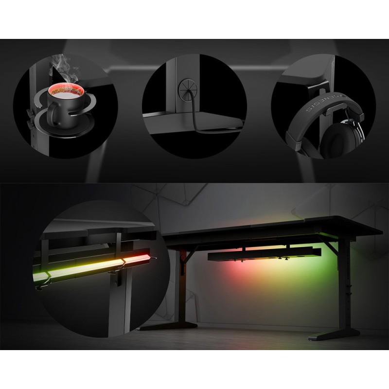 Gaming miza Genesis Holm Modular 180, RGB, črna