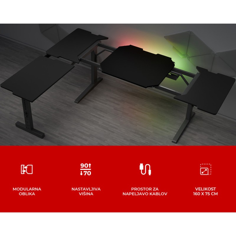 Gaming miza Genesis Holm Modular 160 Corner, RGB, črna