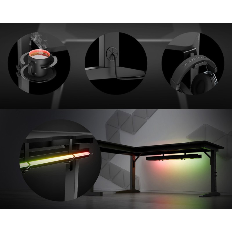 Gaming miza Genesis Holm Modular 160 Corner, RGB, črna