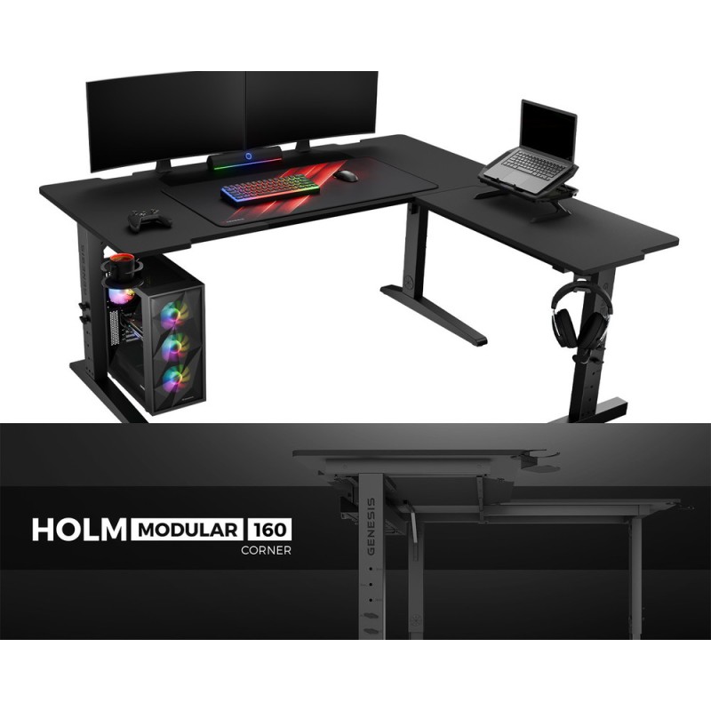 Gaming miza Genesis Holm Modular 160 Corner, RGB, črna
