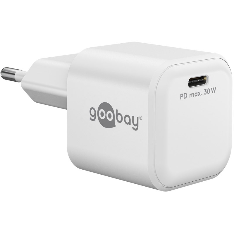 Napajalni adapter Goobay 30W USB-C PD GaN Fast Charger Nano, bel