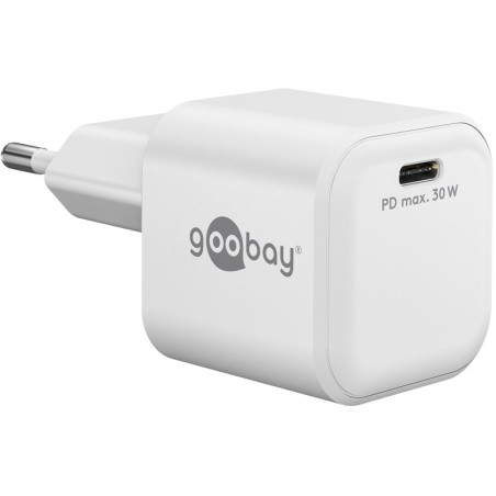 Napajalni adapter Goobay 30W USB-C PD GaN Fast Charger Nano, bel