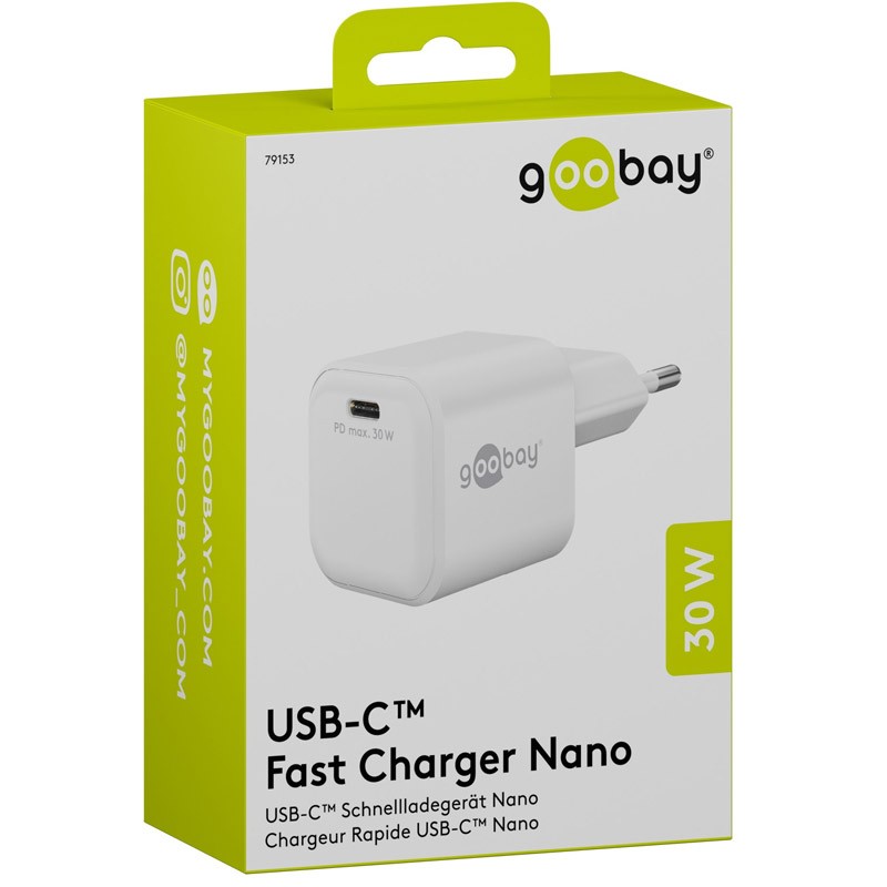 Napajalni adapter Goobay 30W USB-C PD GaN Fast Charger Nano, bel