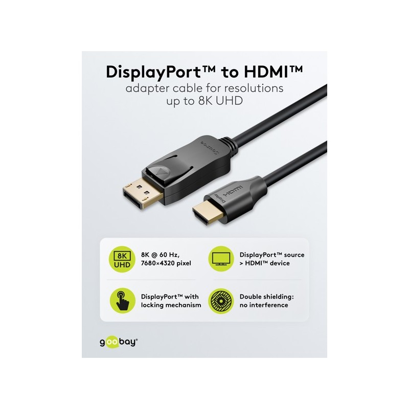 Kabel DisplayPort 2.0/2.1 - HDMI 2.0 8K/60Hz 1m, Goobay