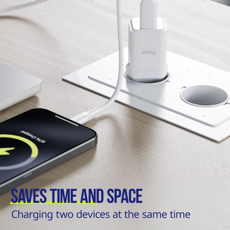 Polnilec ALLITY ATC-01 GaN, 30W, 1x USB-C, 1x USB-A, PD, QC, bel