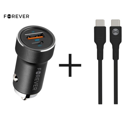 Avto polnilec FOREVER CC-06 , 20W, 12-24V, 1x USB-AA, 1x USB-C, PD, črn