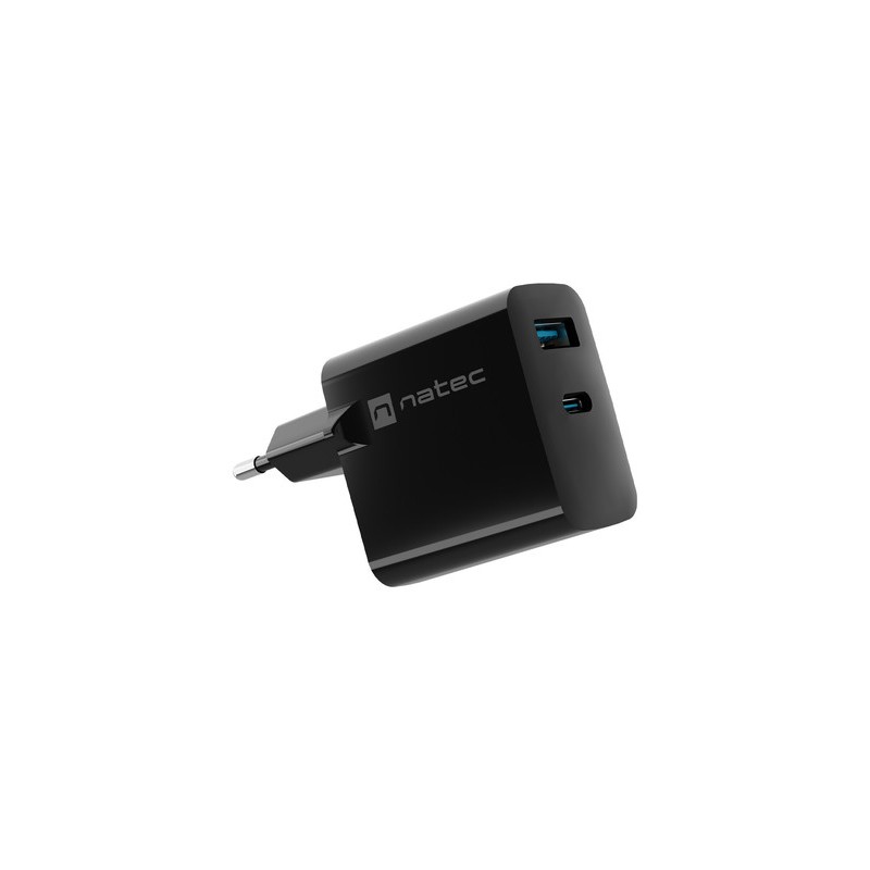 Polnilec Natec RIBERA GaN, 65W, 1x USB-A, 1x USB-C, PD 3.0, QC 3.0, črn