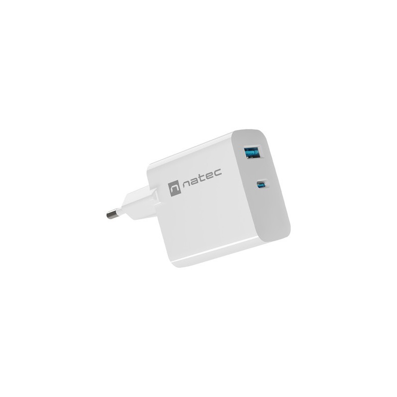 Polnilec Natec RIBERA GaN, 45W, 1x USB-A, 1x USB-C, PD 3.0, QC 3.0, bel