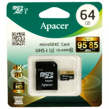 Pomnilniška kartica microSD XC 64GB APACER UHS-I U3 95/85 Class 10