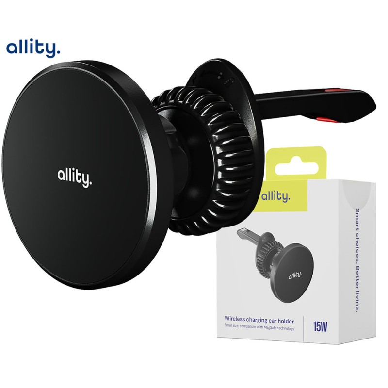 Avtomobilski brezžični polnilec ALLITY ACH-300, 15W, MagSafe, USB-C, črn