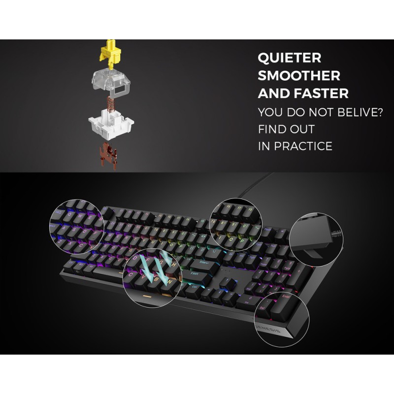 Tipkovnica Genesis Thor 404, RGB, Gateron Yellow Pro, črna