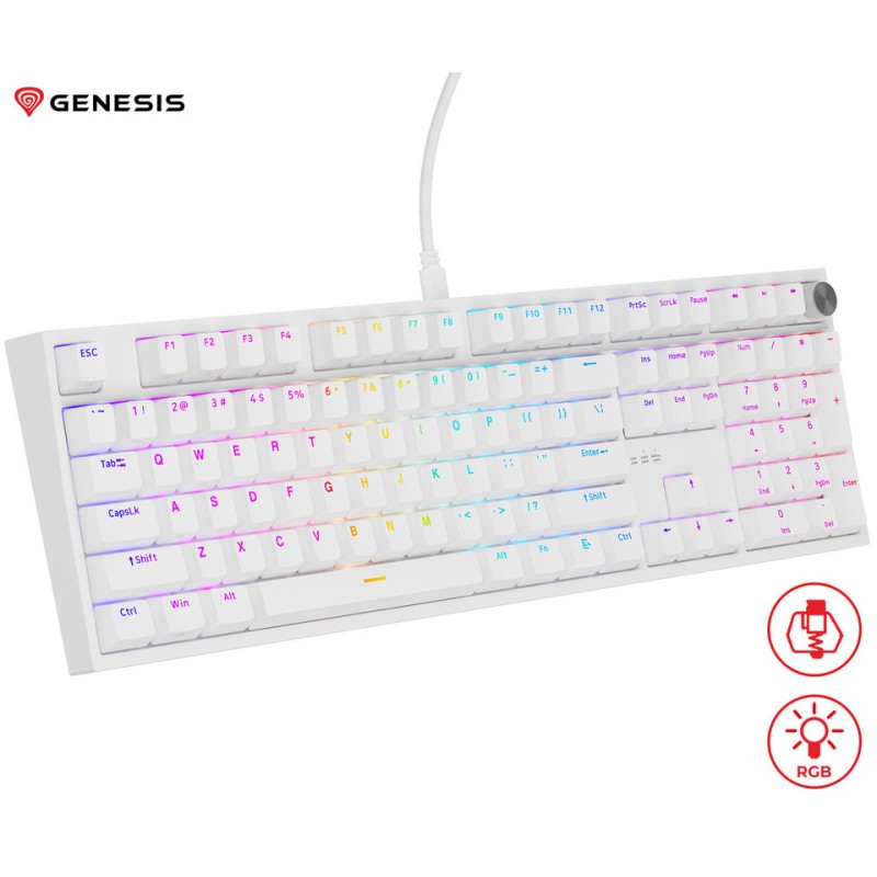 Tipkovnica Genesis Thor 404, RGB, Hot-Swap, Outemu Peach Silent V3, bela