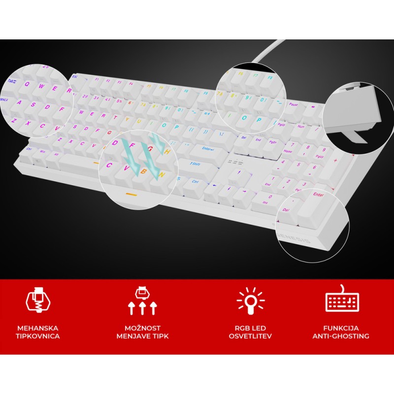Tipkovnica Genesis Thor 404, RGB, Hot-Swap, Outemu Peach Silent V3, bela