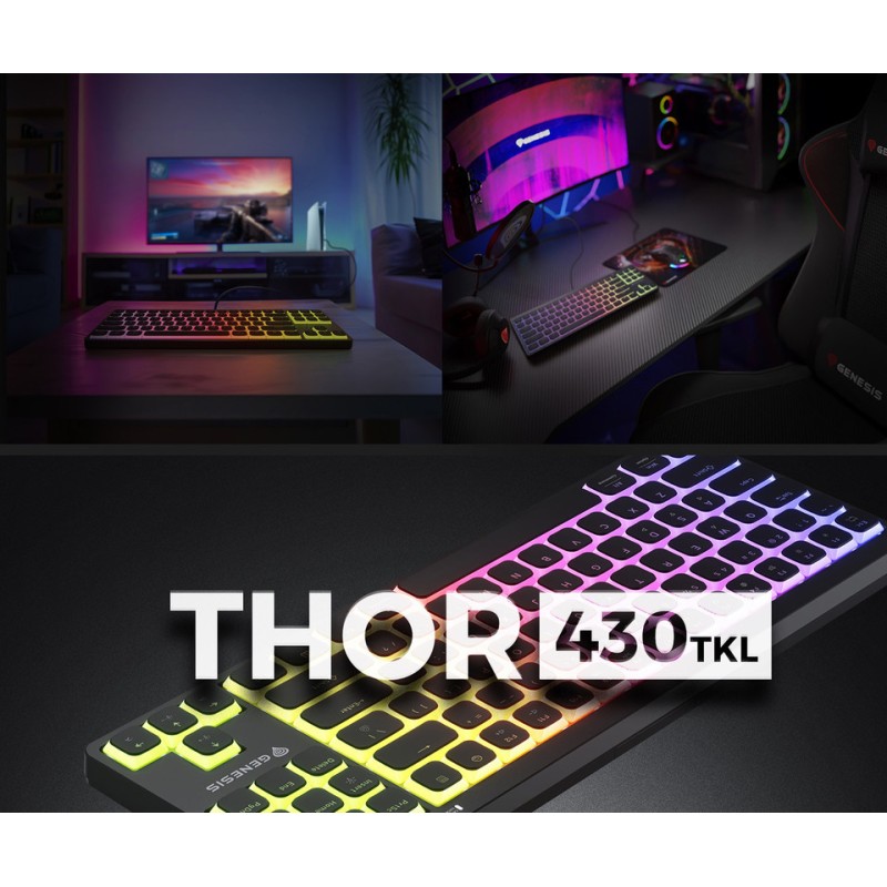 Tipkovnica Genesis Thor 430 TKL, RGB, Outemu Pink stikala, črna