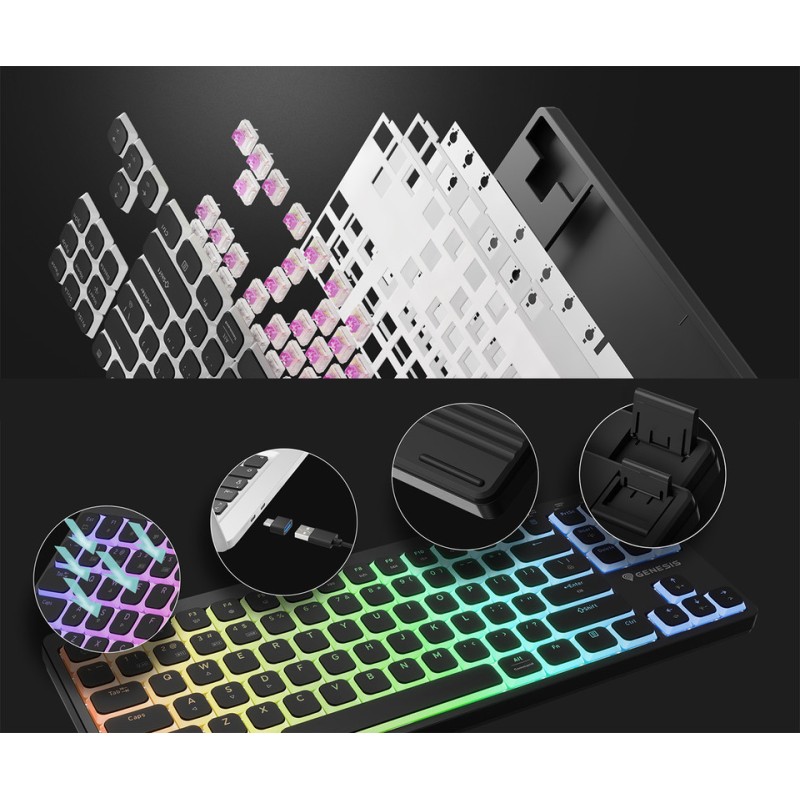 Tipkovnica Genesis Thor 430 TKL, RGB, Outemu Pink stikala, črna