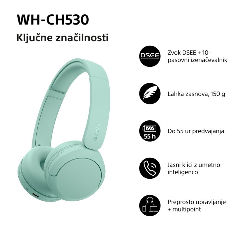 Slušalke Sony WH-CH530, zelene