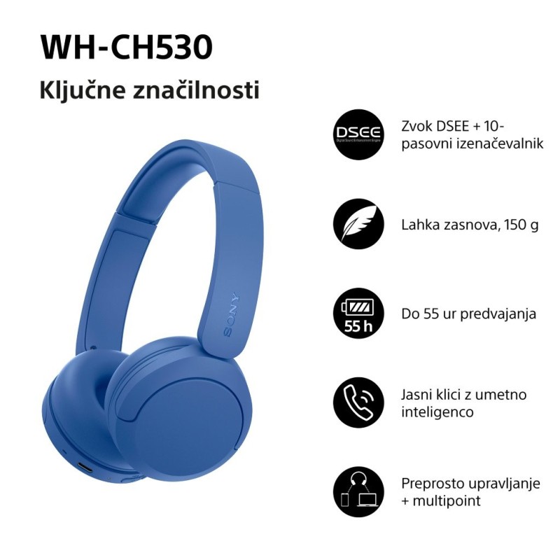 Slušalke Sony WH-CH530, modre