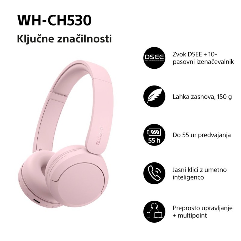 Slušalke Sony WH-CH530, roza