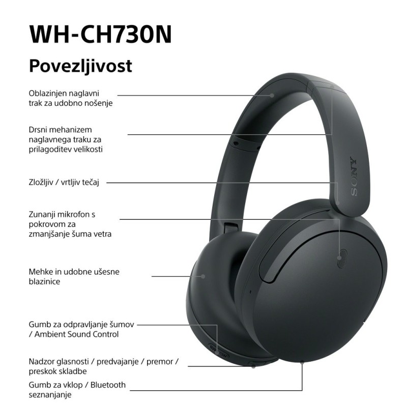 Slušalke Sony WH-CH730N, črne