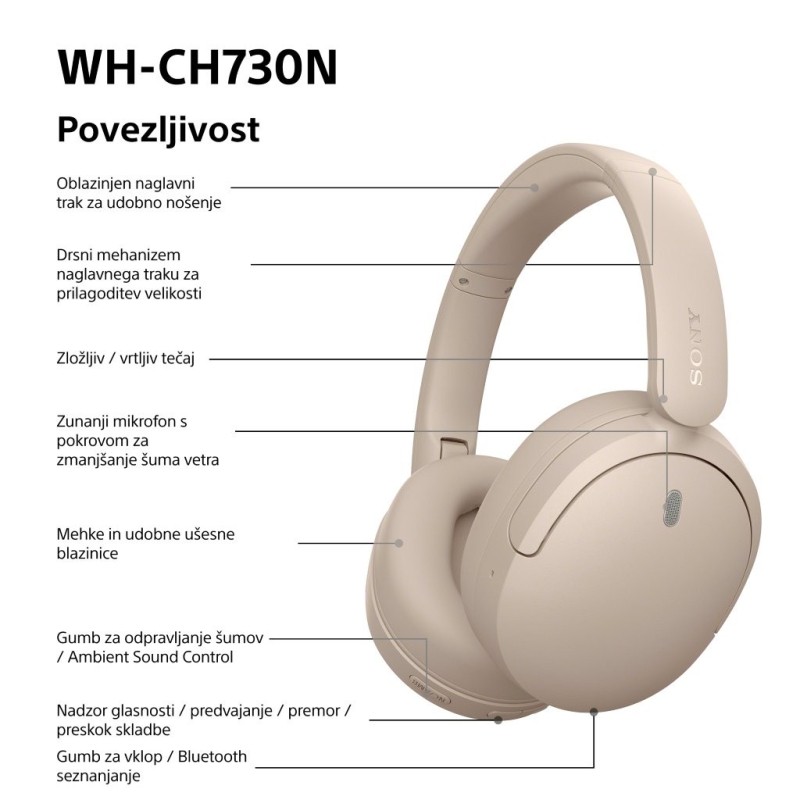 Slušalke Sony WH-CH730N, bež