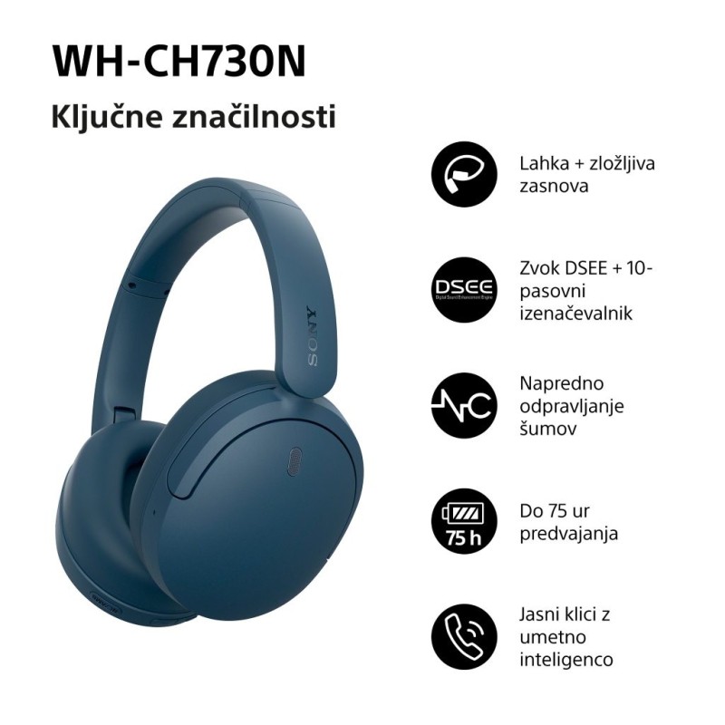 Slušalke Sony WH-CH730N, modre