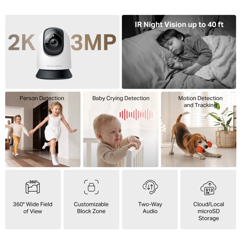 IP kamera MERCUSYS MC210, 3MP, notranja, bela