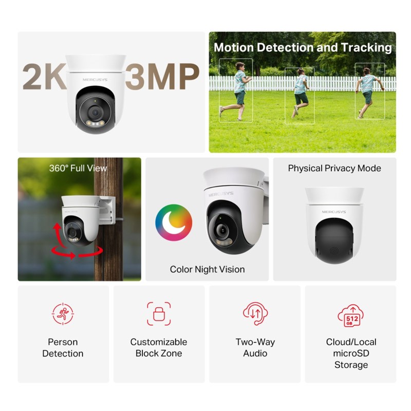 IP kamera MERCUSYS MC510, 3MP, zunanja, bela