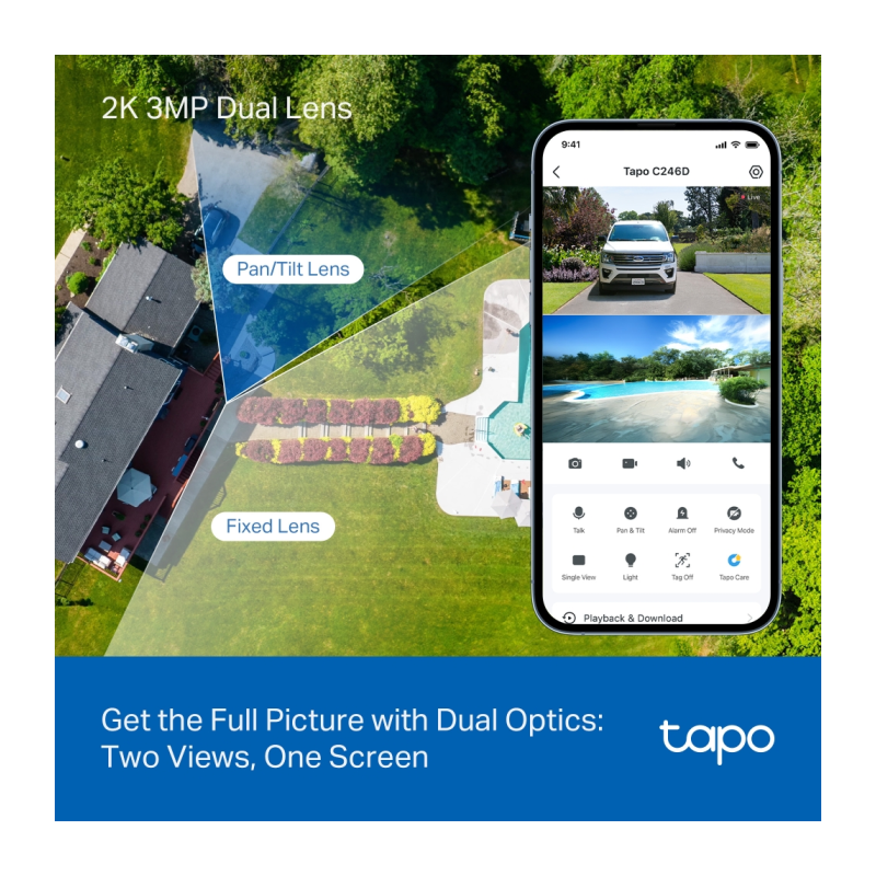 IP kamera TP-Link Tapo C246D Dual Lens, 3MP, notranja/zunanja, bela