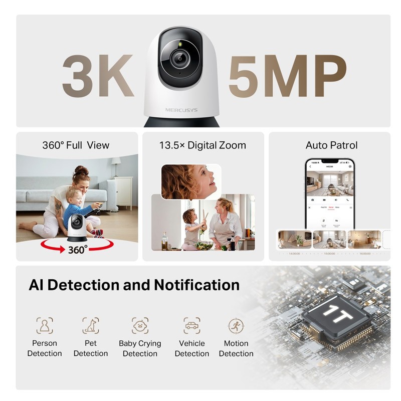 IP kamera MERCUSYS MC230, 5MP, notranja, bela