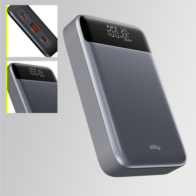 Prenosna baterija Powerbank Allity APB-200, 19.200mAh, PD, QC, siva