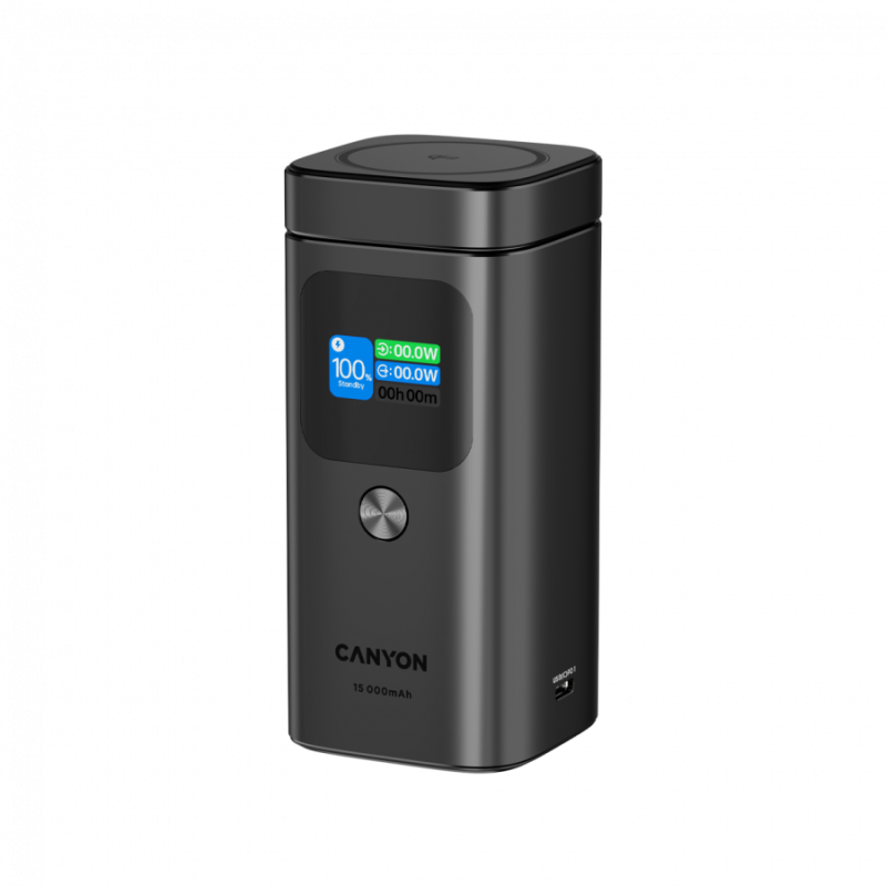 Prenosna baterija Powerbank Canyon Qi2 OnPower 150, 15000mAh, siva