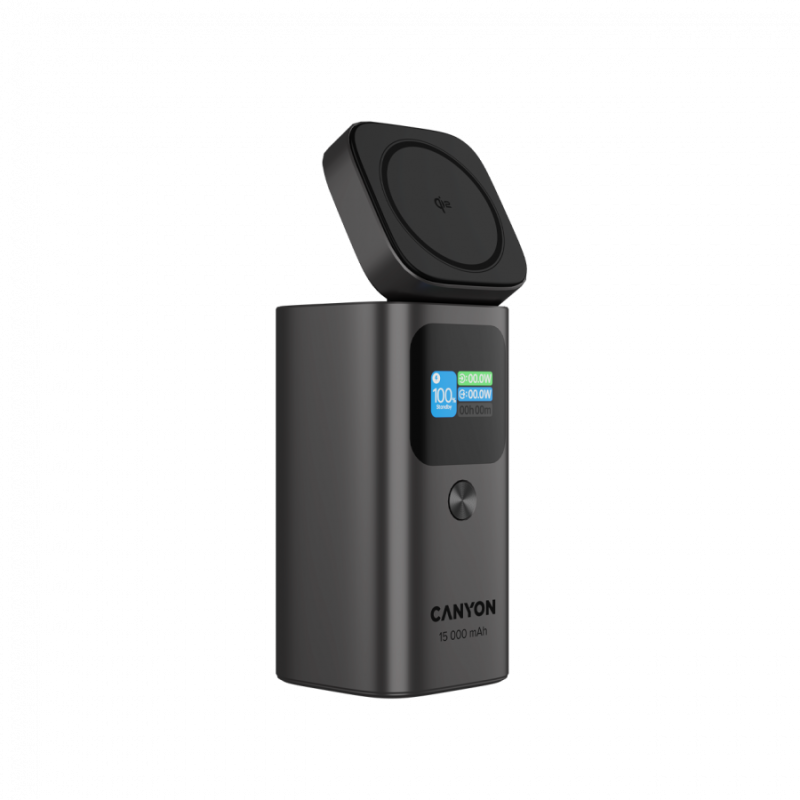 Prenosna baterija Powerbank Canyon Qi2 OnPower 150, 15000mAh, siva