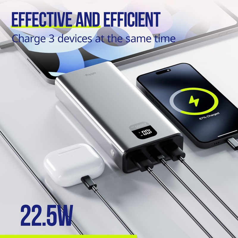 Prenosna baterija Powerbank Allity APB-100, 20.000mAh, PD, QC, siva
