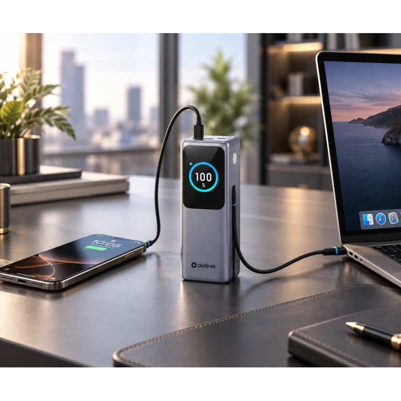 Prenosna baterija Powerbank Platinet PMPB27140 2V1, 27.000mAh, QC, PD, črna