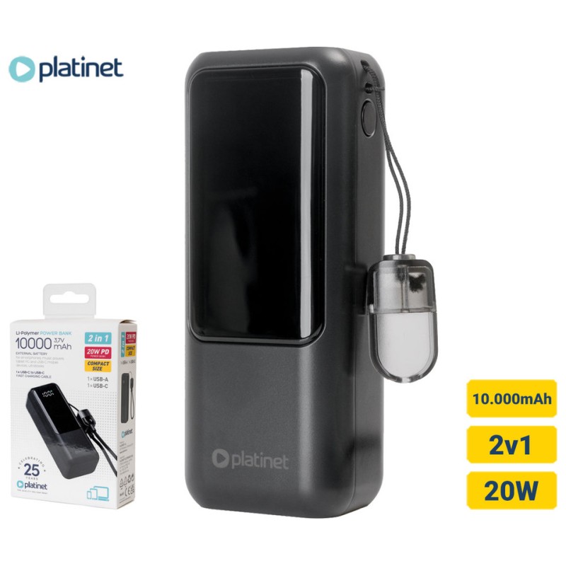 Prenosna baterija Powerbank Platinet PMPB1020P 2V1, 10.000mAh, QC, PD, črna