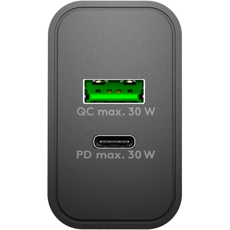 Polnilec Goobay 30W GaN Dual 1x USB-C PD, 1x USB-A QC, črn