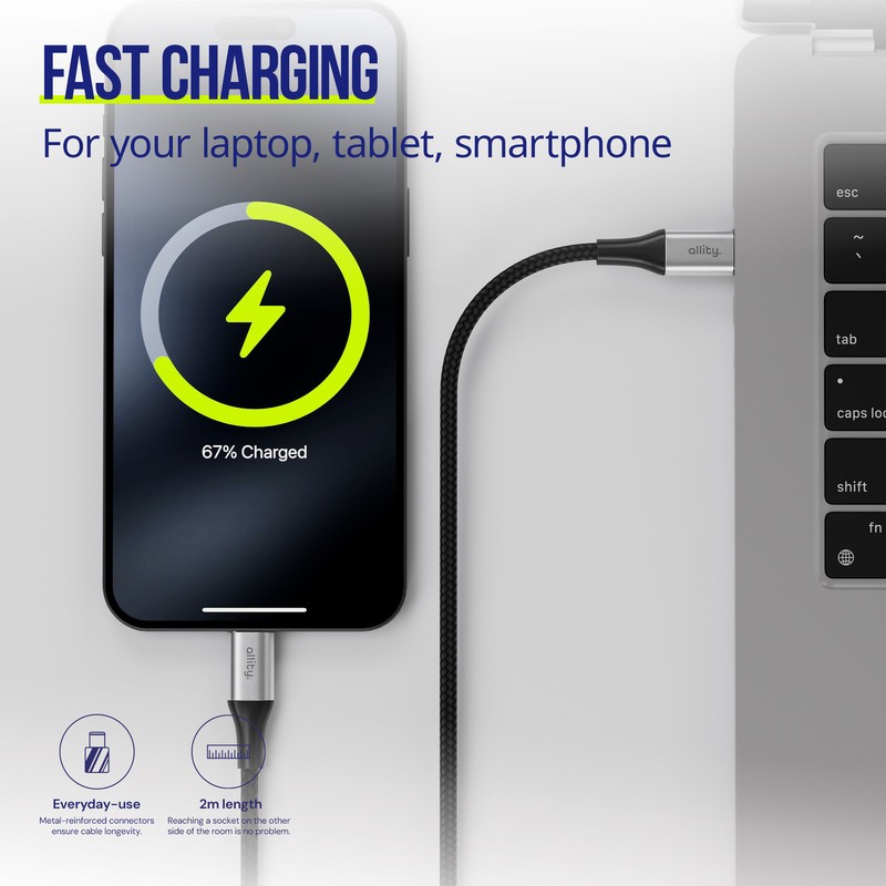 Kabel ALLITY AUC-01 USB-C na USB-C, 100W, najlon, 2m, črn
