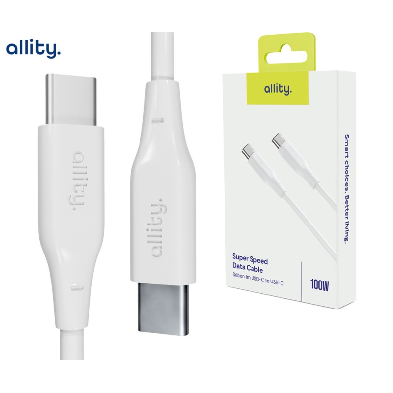 Kabel ALLITY AUC-02 USB-C na USB-C, 100W, silikon, 1m, bel