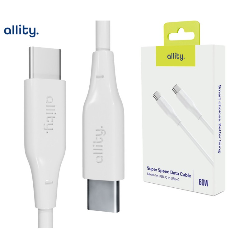 Kabel ALLITY AUC-02 USB-C na USB-C, 60W, silikon, 1m, bel