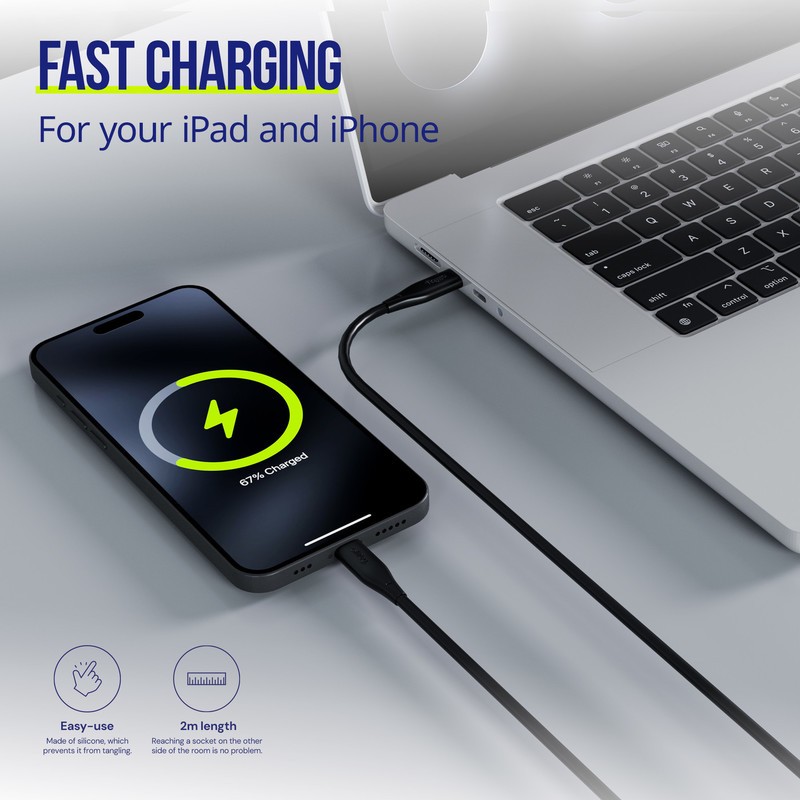 Kabel ALLITY AUC-02 USB-C na USB-C, 100W, silikon, 2m, črn
