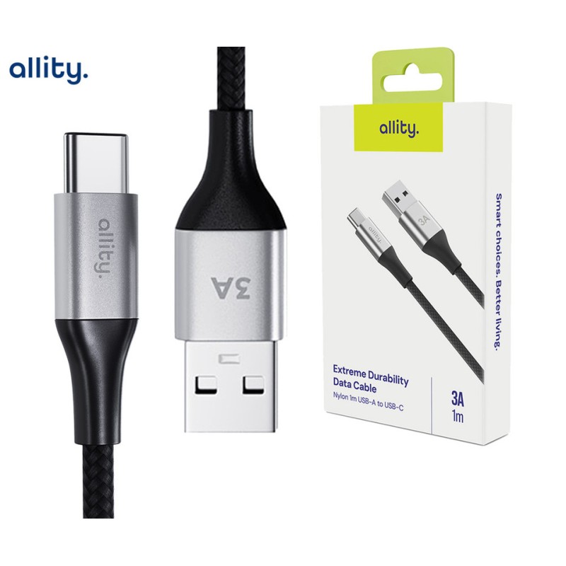 Kabel ALLITY AUC-01 USB-A na USB-C, 60W, 3A, najlon, 1m, črn