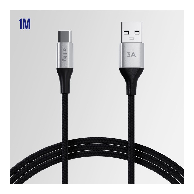 Kabel ALLITY AUC-01 USB-A na USB-C, 60W, 3A, najlon, 1m, črn