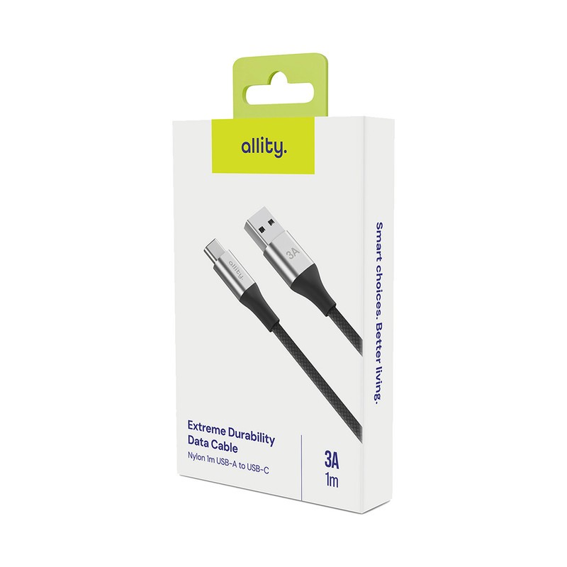 Kabel ALLITY AUC-01 USB-A na USB-C, 60W, 3A, najlon, 1m, črn