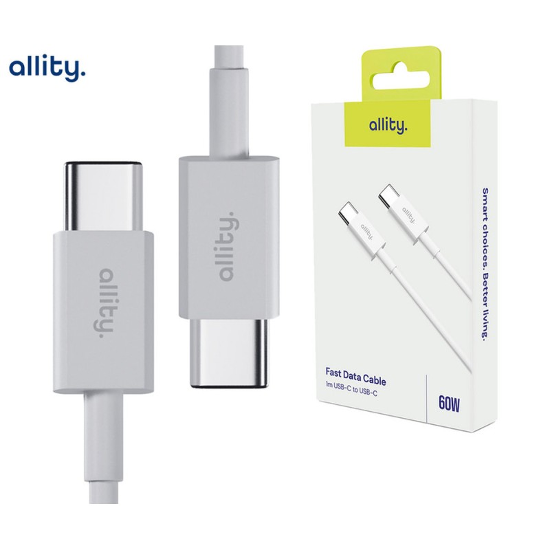 Kabel ALLITY AUC-03 USB-C na USB-C, 60W, TPU/TPE, 1m, bel